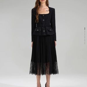 BLACK TAILORED BODICE MIDI DRESS SELF PORTRAIT